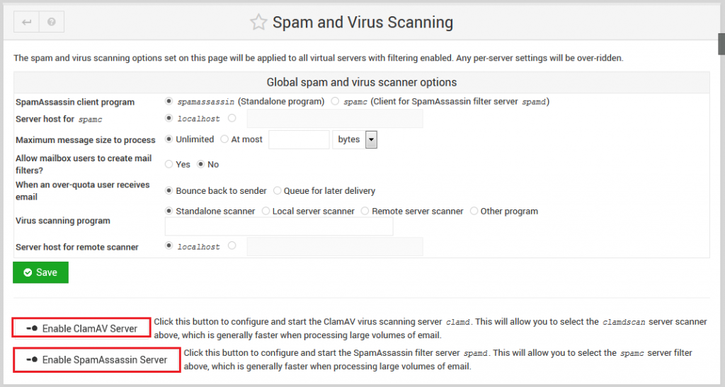 Mengaktifkan Antivirus Email dan Antispam Email di Virtualmin