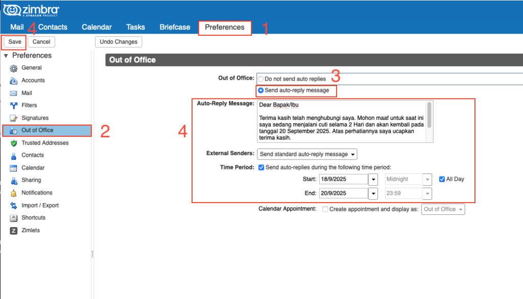 Membuat Auto Reply Email Sedang Cuti di Zimbra