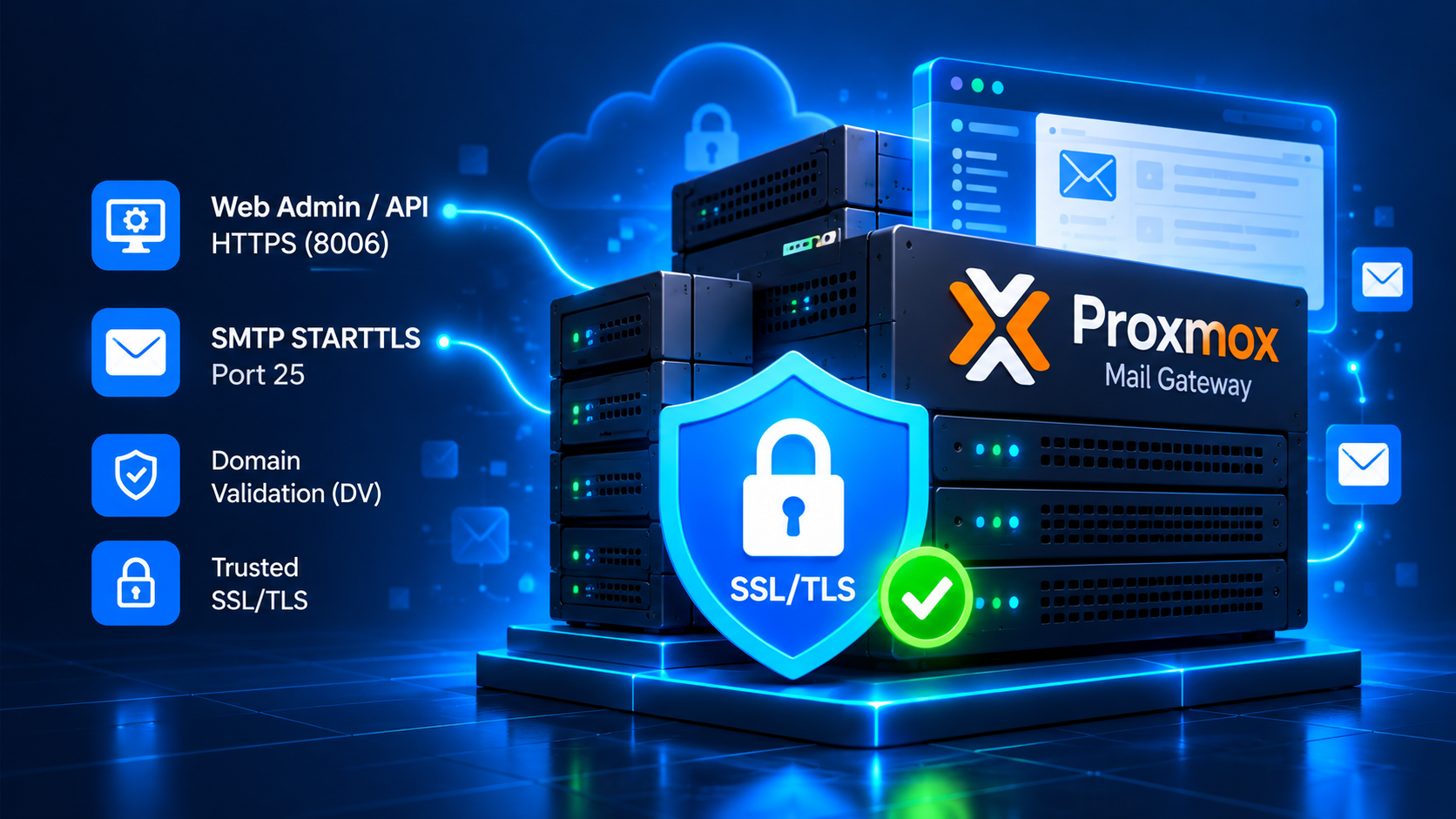 Proxmox Mail Gateway SSL TLS infrastructure protecting Web Administration HTTPS and SMTP STARTTLS connections