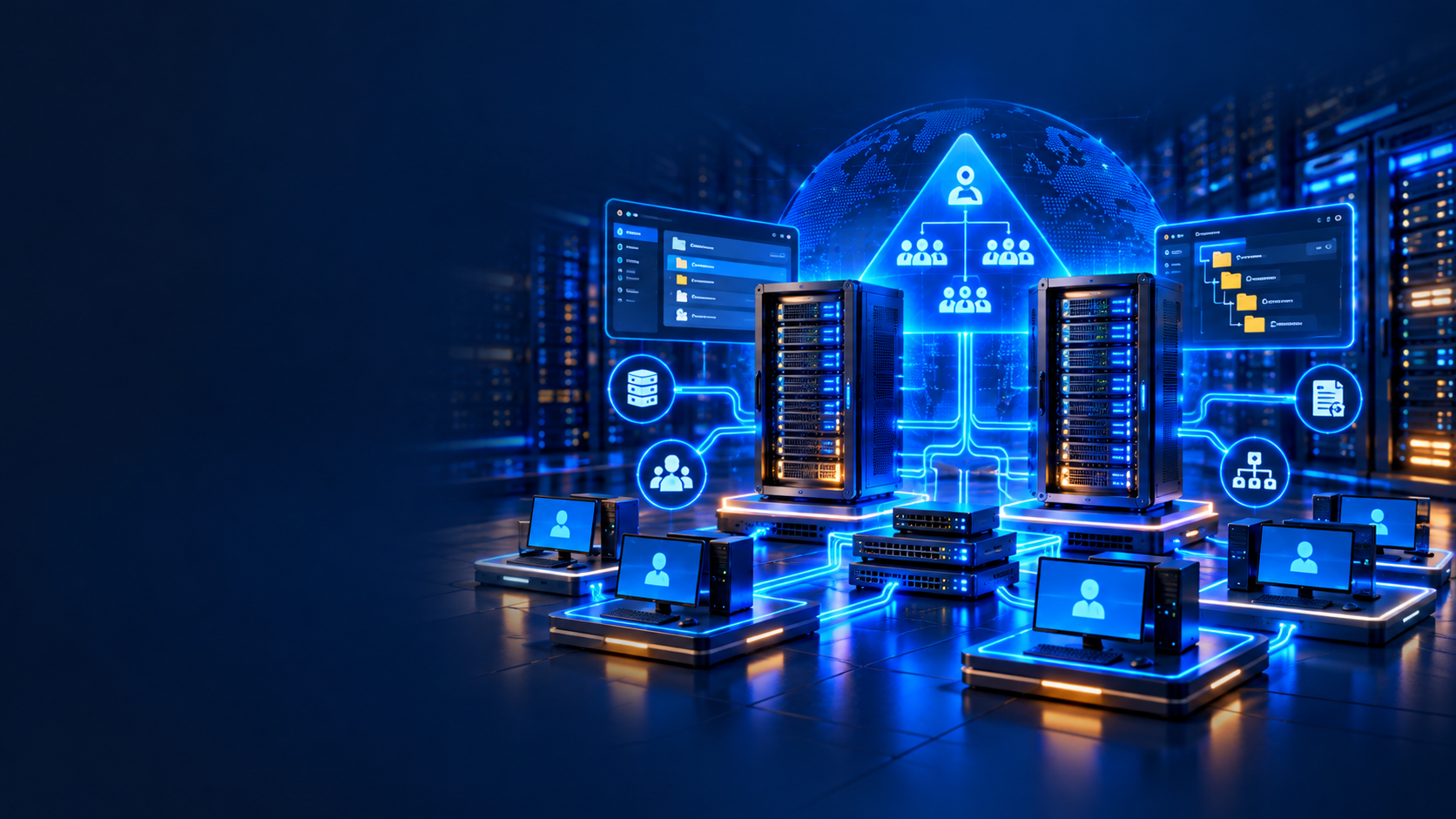 SaadWebId enterprise Windows Domain Controller and Active Directory infrastructure with servers, organizational accounts and workstations