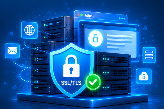 3D SSL TLS certificate protection with server racks, HTTPS and security shield